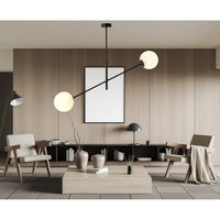 Lampadario 2 Luci Yama In Acciao Nero Con Bracci Regolabili E Vetro Opale