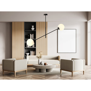 Lampadario 2 Luci Yama In Acciao Nero Con Bracci Regolabili E Vetro Opale