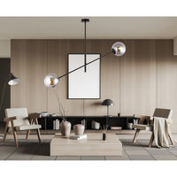 Lampadario 2 Luci Yama In Acciao Nero Con Bracci Regolabili E Vetro Fumè