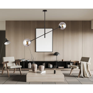 Lampadario 2 Luci Yama In Acciao Nero Con Bracci Regolabili E Vetro Fumè