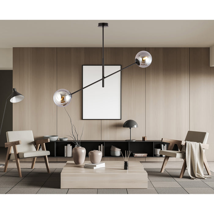 Lampadario 2 Luci Yama In Acciao Nero Con Bracci Regolabili E Vetro Fumè