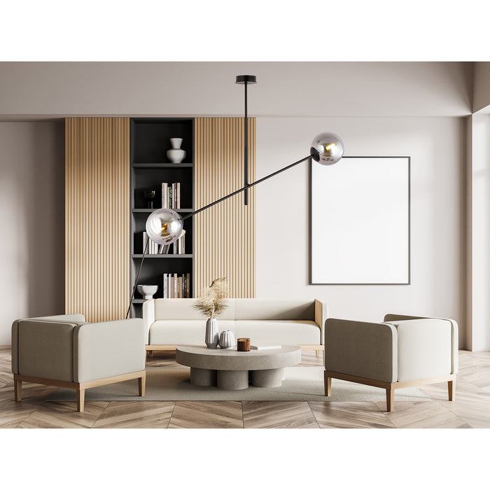 Lampadario 2 Luci Yama In Acciao Nero Con Bracci Regolabili E Vetro Fumè