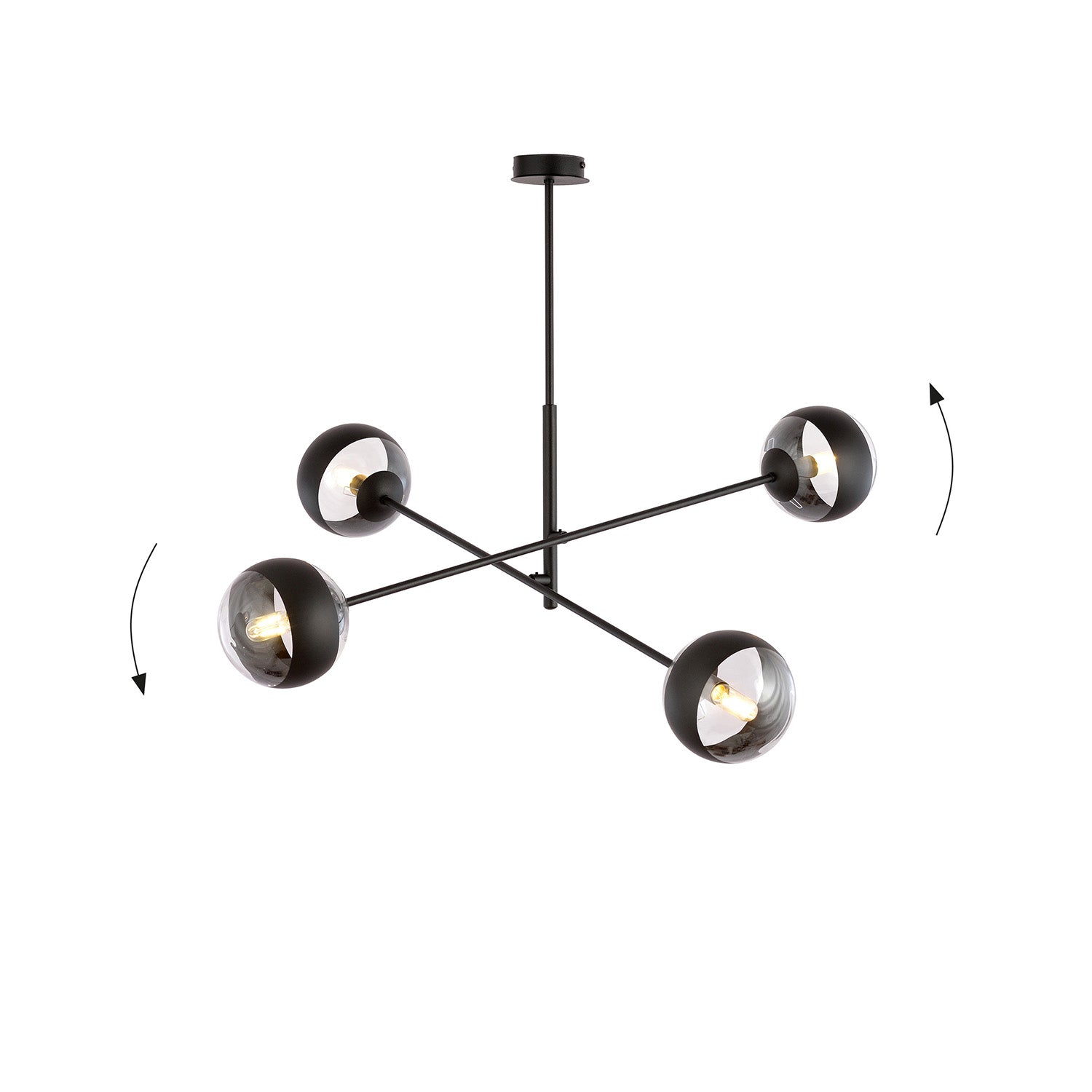 Lampadario Contemporaneo Yama Acciaio Nero 4 Luci E14 Ip20