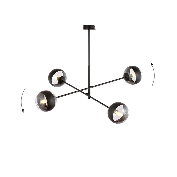 Lampadario Contemporaneo Yama Acciaio Nero 4 Luci E14 Ip20