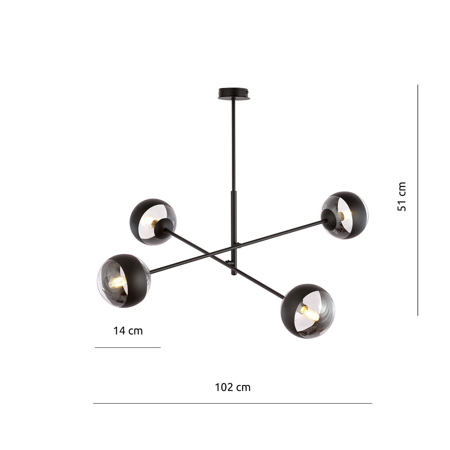 Lampadario Contemporaneo Yama Acciaio Nero 4 Luci E14 Ip20