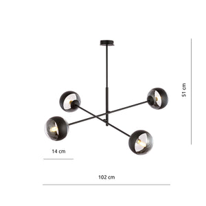 Lampadario Contemporaneo Yama Acciaio Nero 4 Luci E14 Ip20