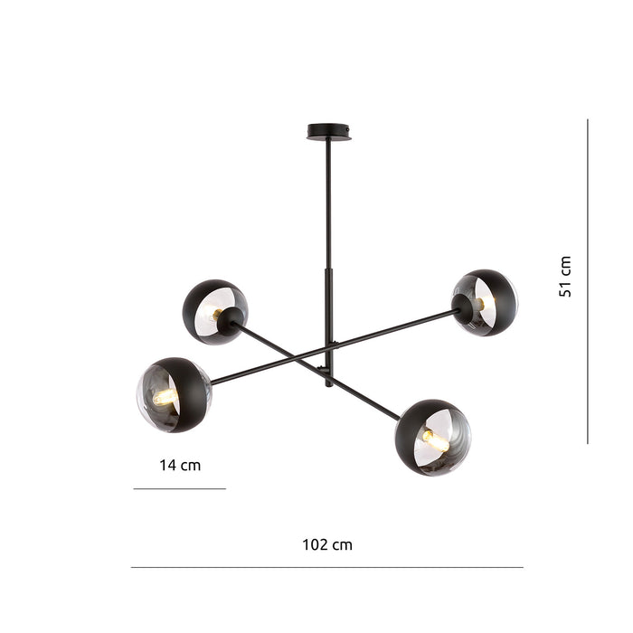Lampadario Contemporaneo Yama Acciaio Nero 4 Luci E14 Ip20