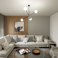 Lampadario 4 Luci Yama In Acciao Nero Con Bracci Regolabili E Vetro Opale