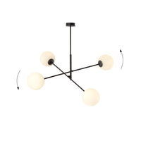 Lampadario 4 Luci Yama In Acciao Nero Con Bracci Regolabili E Vetro Opale