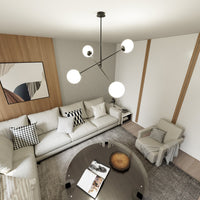 Lampadario 4 Luci Yama In Acciao Nero Con Bracci Regolabili E Vetro Opale