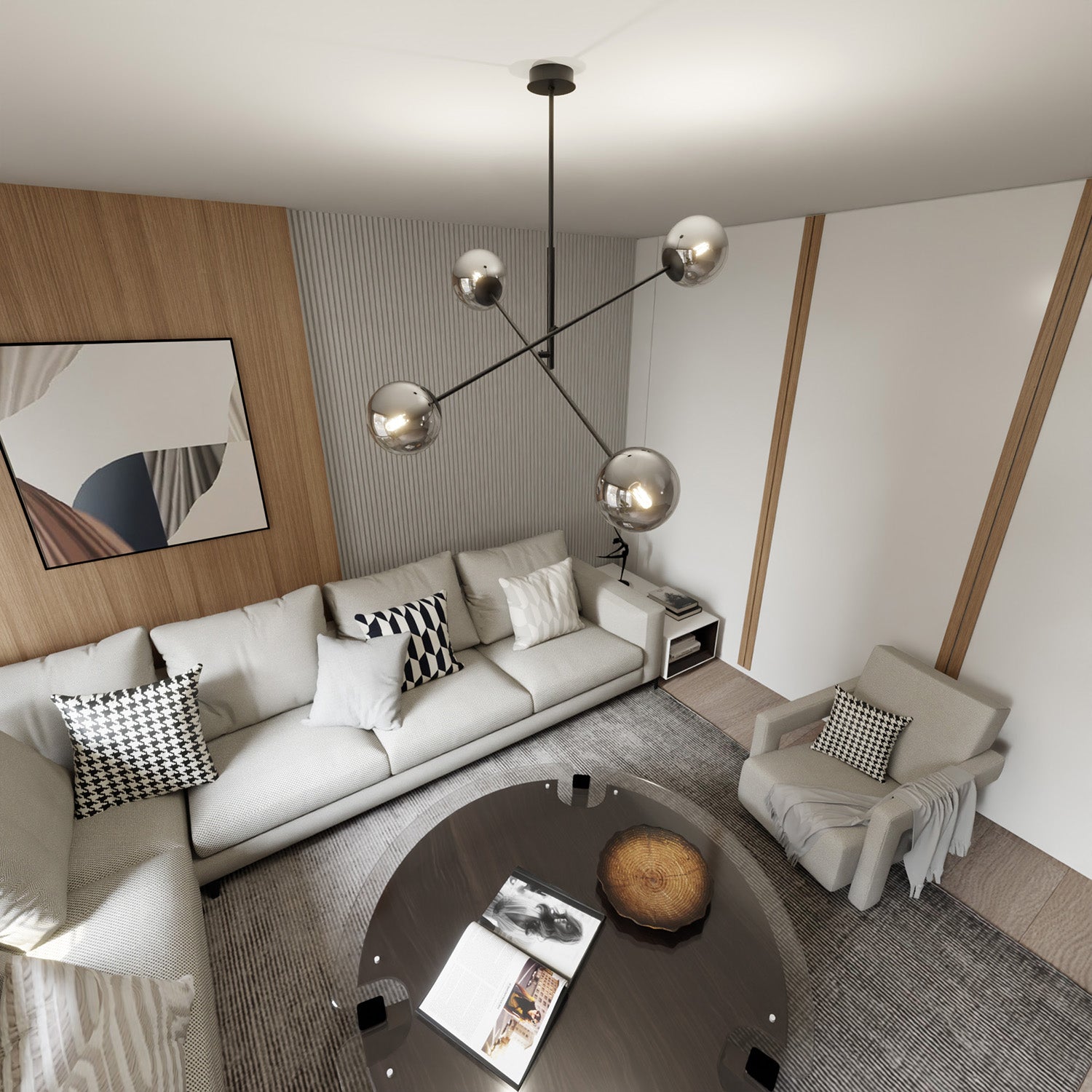 Lampadario 4 Luci Yama In Acciao Nero Con Bracci Regolabili E Vetro Fumè