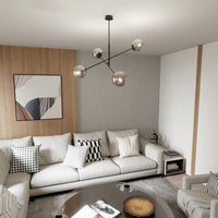 Lampadario 4 Luci Yama In Acciao Nero Con Bracci Regolabili E Vetro Fumè