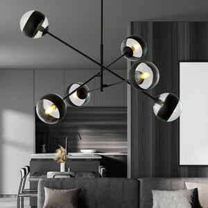 Lampadario Contemporaneo Yama Acciaio Nero 6 Luci E14 Ip20