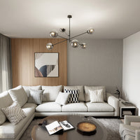 Lampadario 6 Luci Yama In Acciao Nero Con Bracci Regolabili E Vetro Fumè