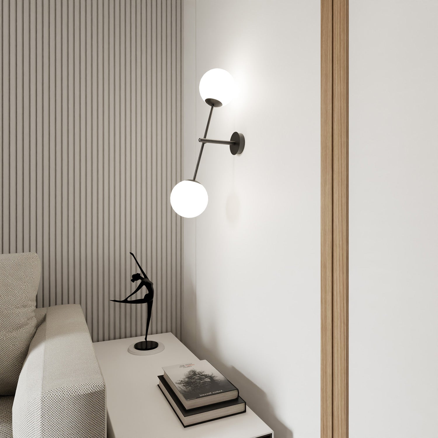 Applique 2 Luci Yama In Acciao Nero Con Bracci Regolabili E Vetro Opale