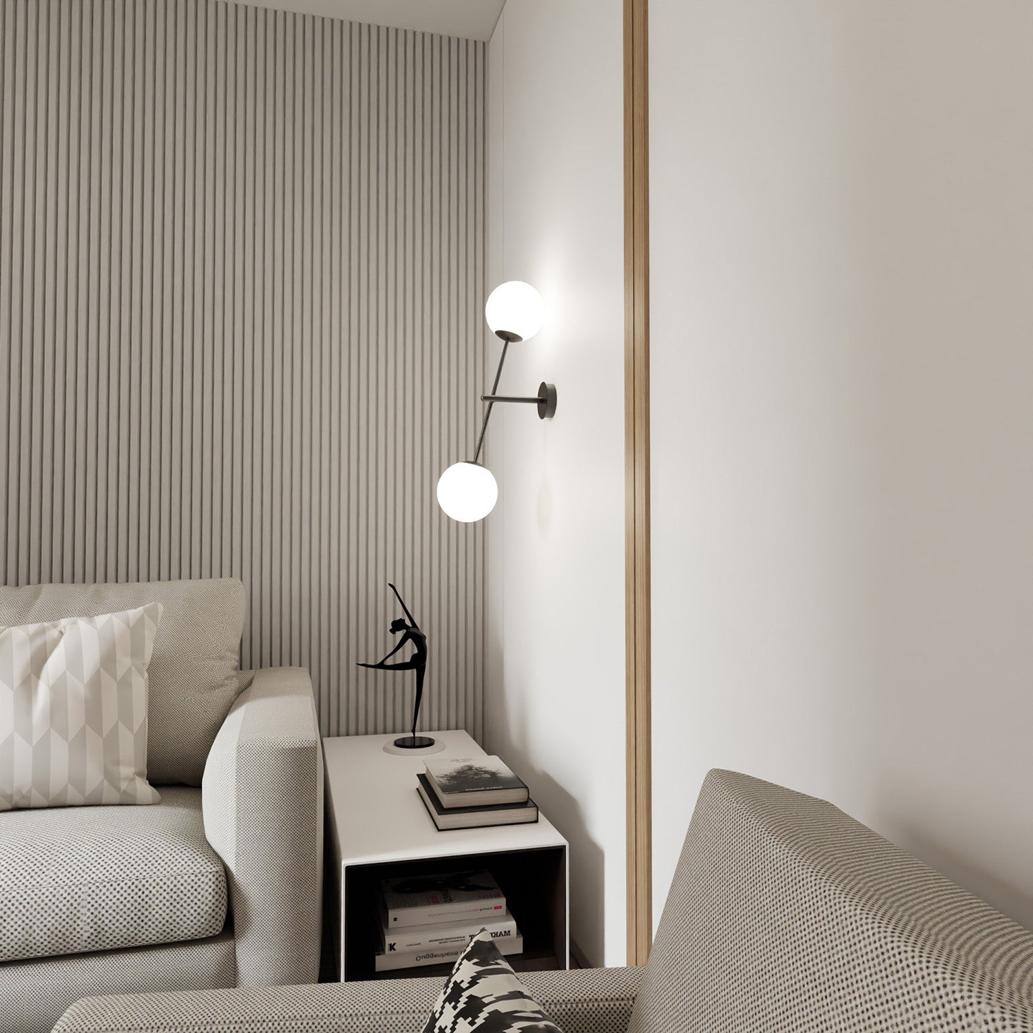 Applique 2 Luci Yama In Acciao Nero Con Bracci Regolabili E Vetro Opale