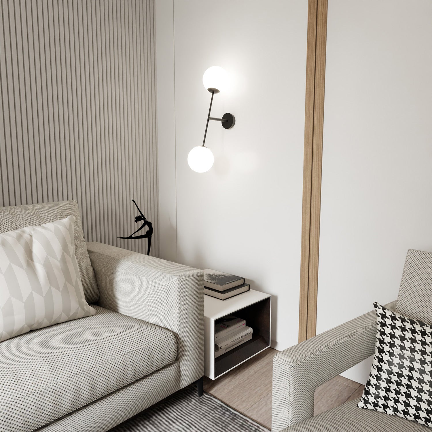 Applique 2 Luci Yama In Acciao Nero Con Bracci Regolabili E Vetro Opale