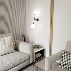 Applique 2 Luci Yama In Acciao Nero Con Bracci Regolabili E Vetro Opale