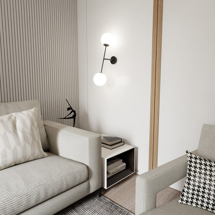 Applique 2 Luci Yama In Acciao Nero Con Bracci Regolabili E Vetro Opale