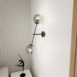 Applique 2 Luci Yama In Acciao Nero Con Bracci Regolabili E Vetro Fumè