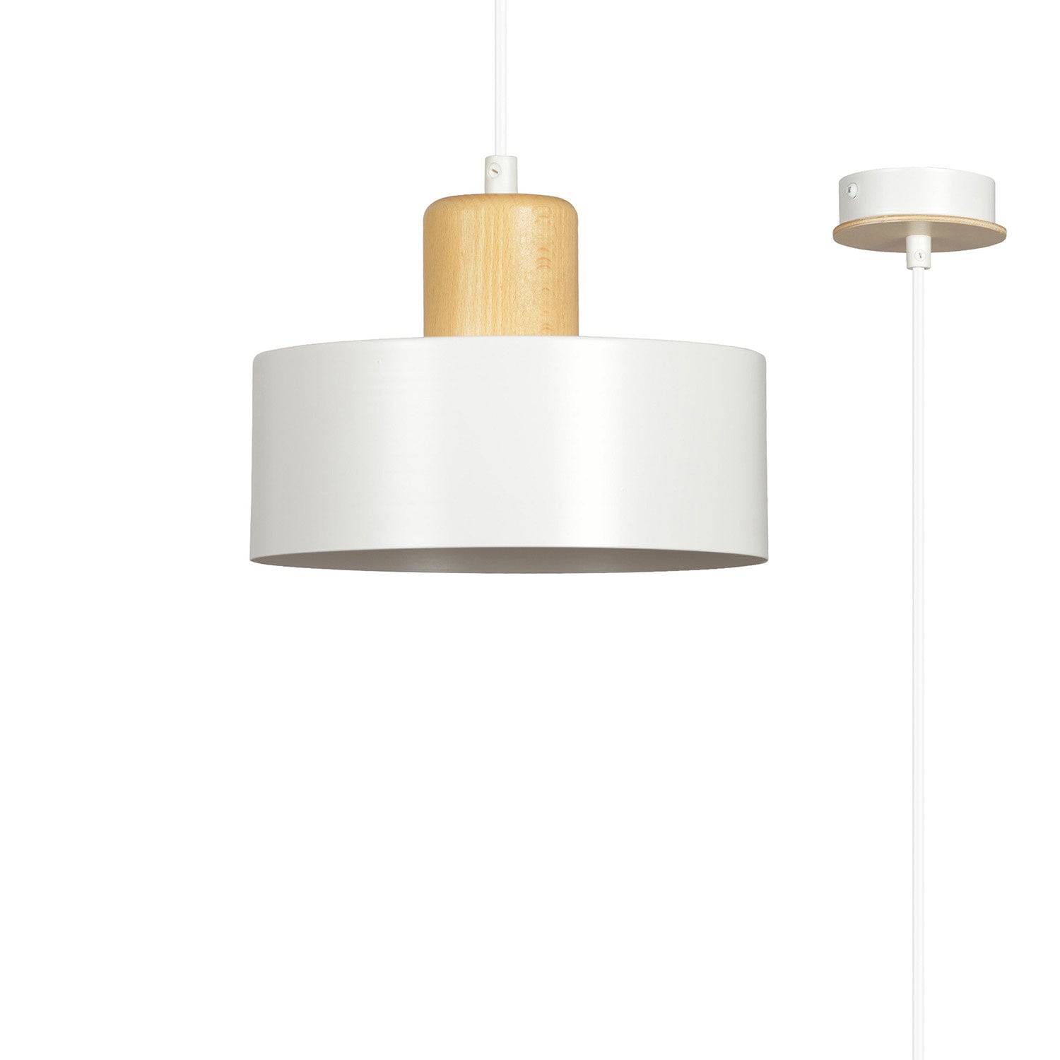 Sospensione Nordica 1 Luce Surya In Acciaio Bianco E Legno