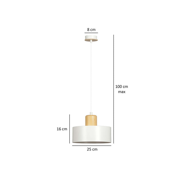 Sospensione Nordica 1 Luce Surya In Acciaio Bianco E Legno