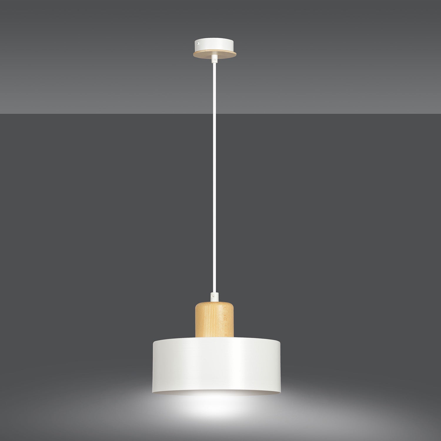 Sospensione Nordica 1 Luce Surya In Acciaio Bianco E Legno