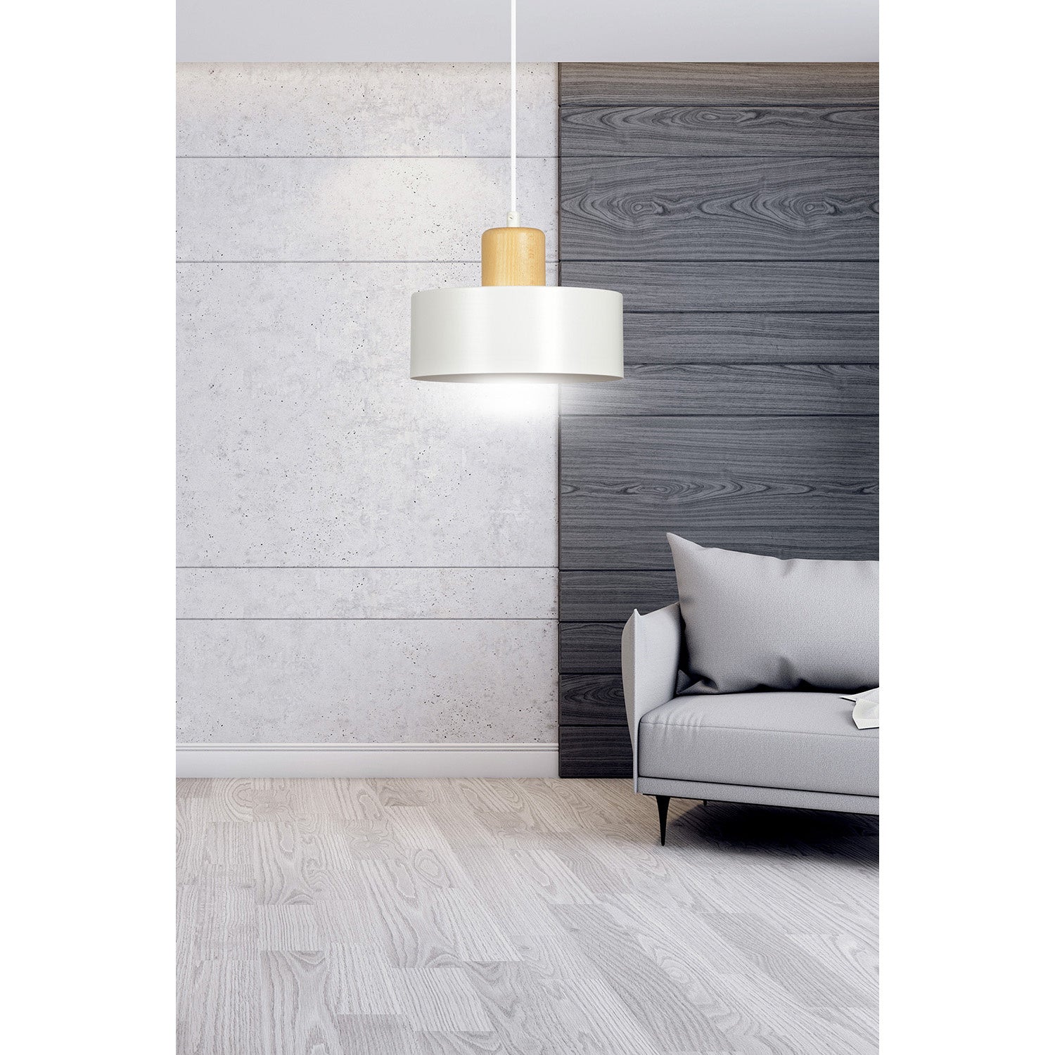 Sospensione Nordica 1 Luce Surya In Acciaio Bianco E Legno