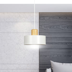 Sospensione Nordica 1 Luce Surya In Acciaio Bianco E Legno