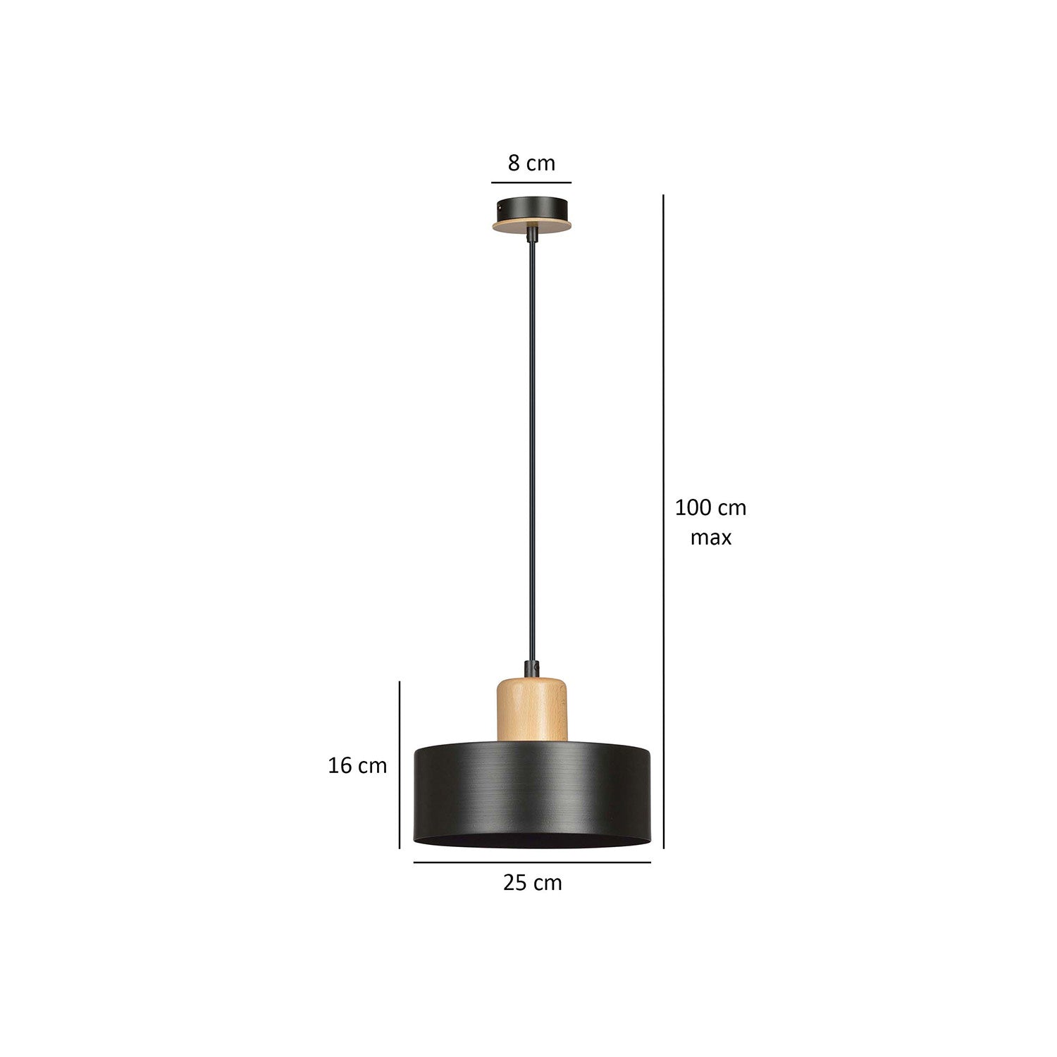 Sospensione Nordica 1 Luce Surya In Acciaio Nero E Legno
