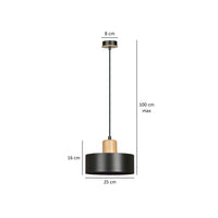 Sospensione Nordica 1 Luce Surya In Acciaio Nero E Legno