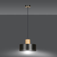 Sospensione Nordica 1 Luce Surya In Acciaio Nero E Legno