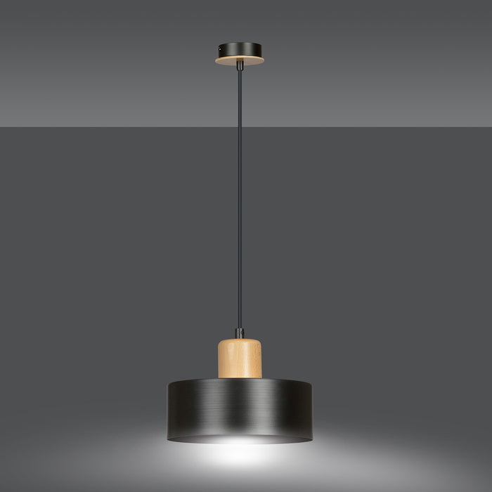 Sospensione Nordica 1 Luce Surya In Acciaio Nero E Legno