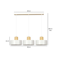 Sospensione Nordica 3 Luci Surya In Acciaio Bianco E Legno
