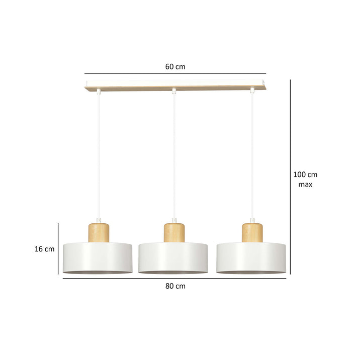 Sospensione Nordica 3 Luci Surya In Acciaio Bianco E Legno