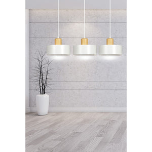 Sospensione Nordica 3 Luci Surya In Acciaio Bianco E Legno