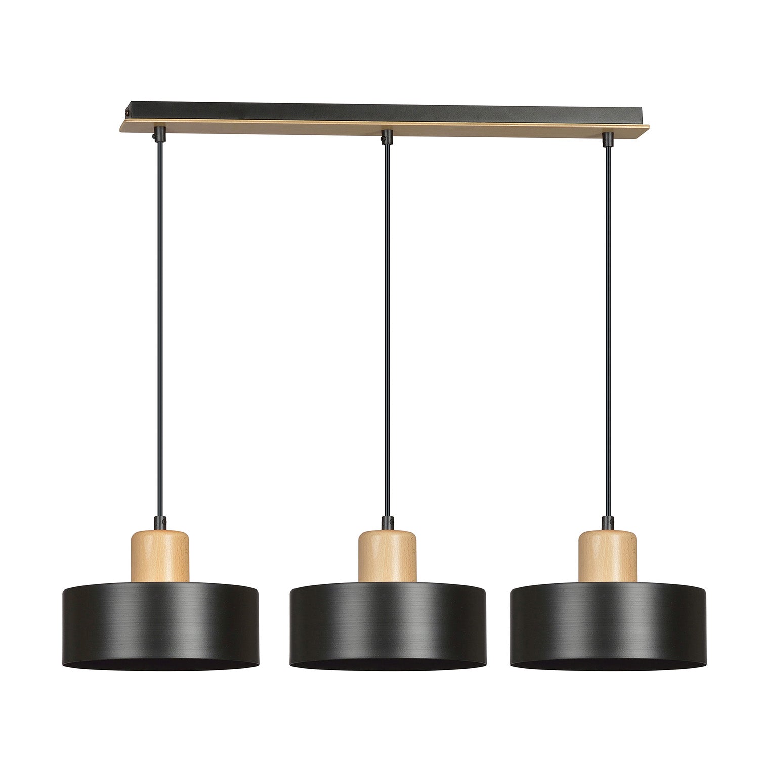 Sospensione Nordica 3 Luci Surya In Acciaio Nero E Legno