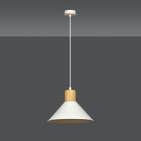 Sospensione Nordica 1 Luce Chandra In Acciaio Bianco E Legno