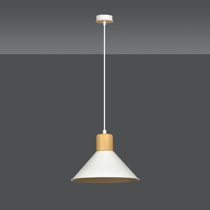 Sospensione Nordica 1 Luce Chandra In Acciaio Bianco E Legno