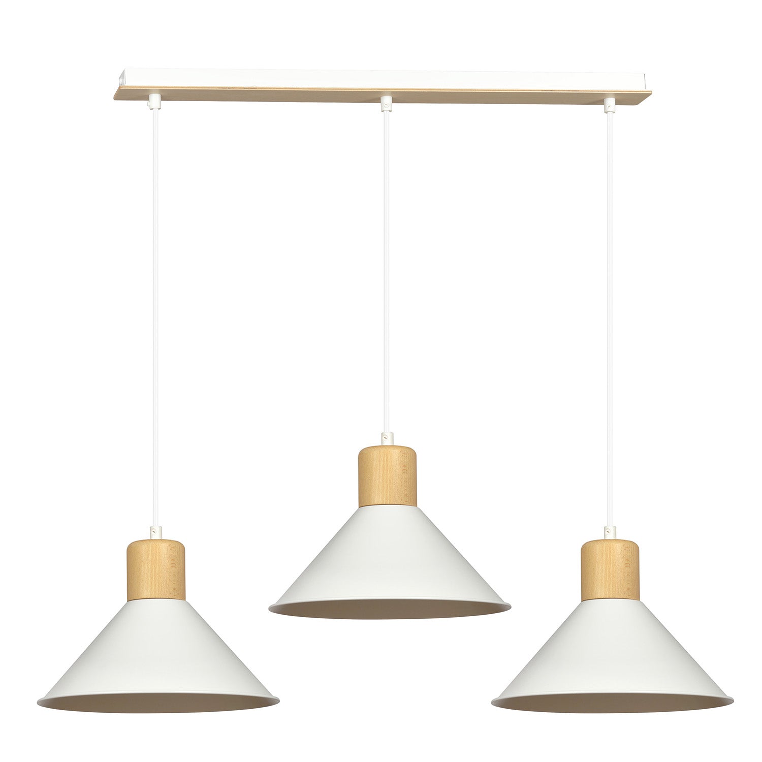 Sospensione Nordica 3 Luci Chandra In Acciaio Bianco E Legno