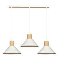 Sospensione Nordica 3 Luci Chandra In Acciaio Bianco E Legno