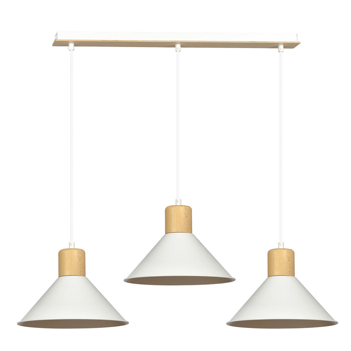 Sospensione Nordica 3 Luci Chandra In Acciaio Bianco E Legno
