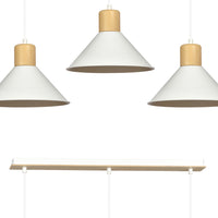 Sospensione Nordica 3 Luci Chandra In Acciaio Bianco E Legno