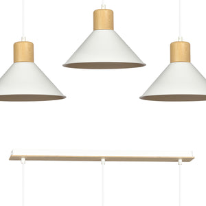 Sospensione Nordica 3 Luci Chandra In Acciaio Bianco E Legno