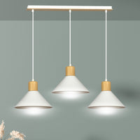 Sospensione Nordica 3 Luci Chandra In Acciaio Bianco E Legno