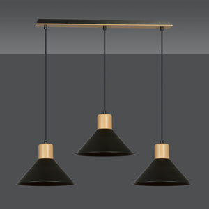 Sospensione Nordica 3 Luci Chandra In Acciaio Nero E Legno