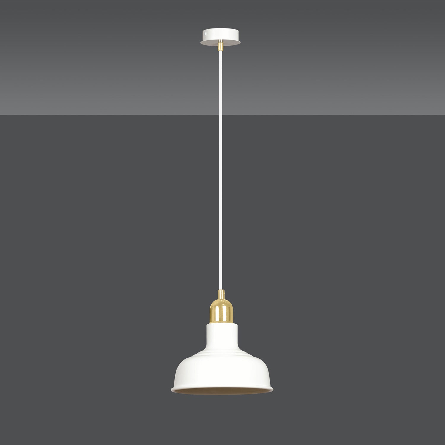 Sospensione Industrial 1 Luce Kubera In Acciaio Bianco Con Elementi In Oro