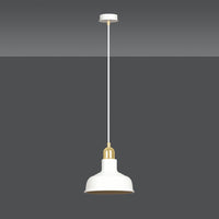 Sospensione Industrial 1 Luce Kubera In Acciaio Bianco Con Elementi In Oro