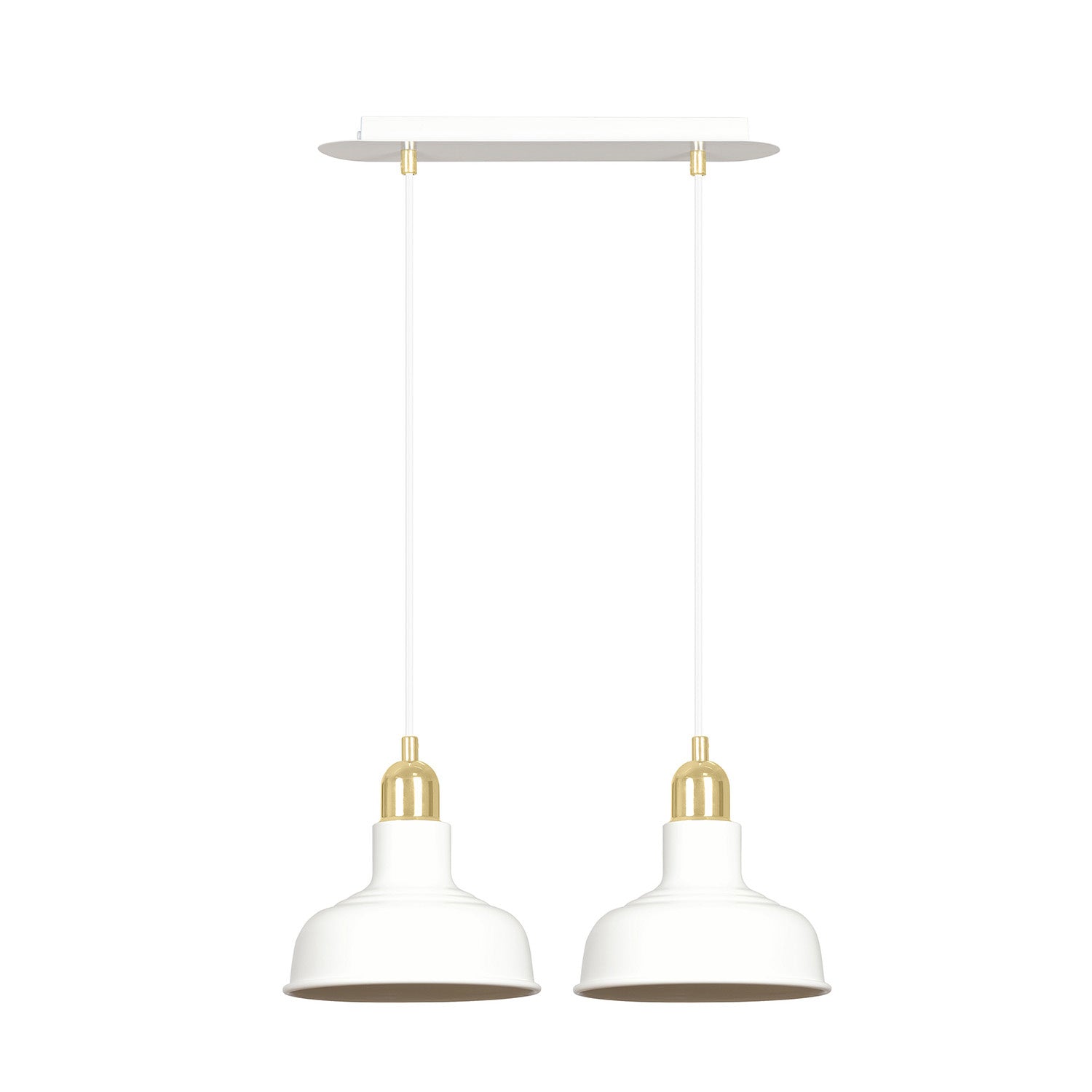 Lampadario Industrial 2 Luci Kubera In Acciaio Bianco Con Elementi In Oro