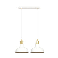 Lampadario Industrial 2 Luci Kubera In Acciaio Bianco Con Elementi In Oro